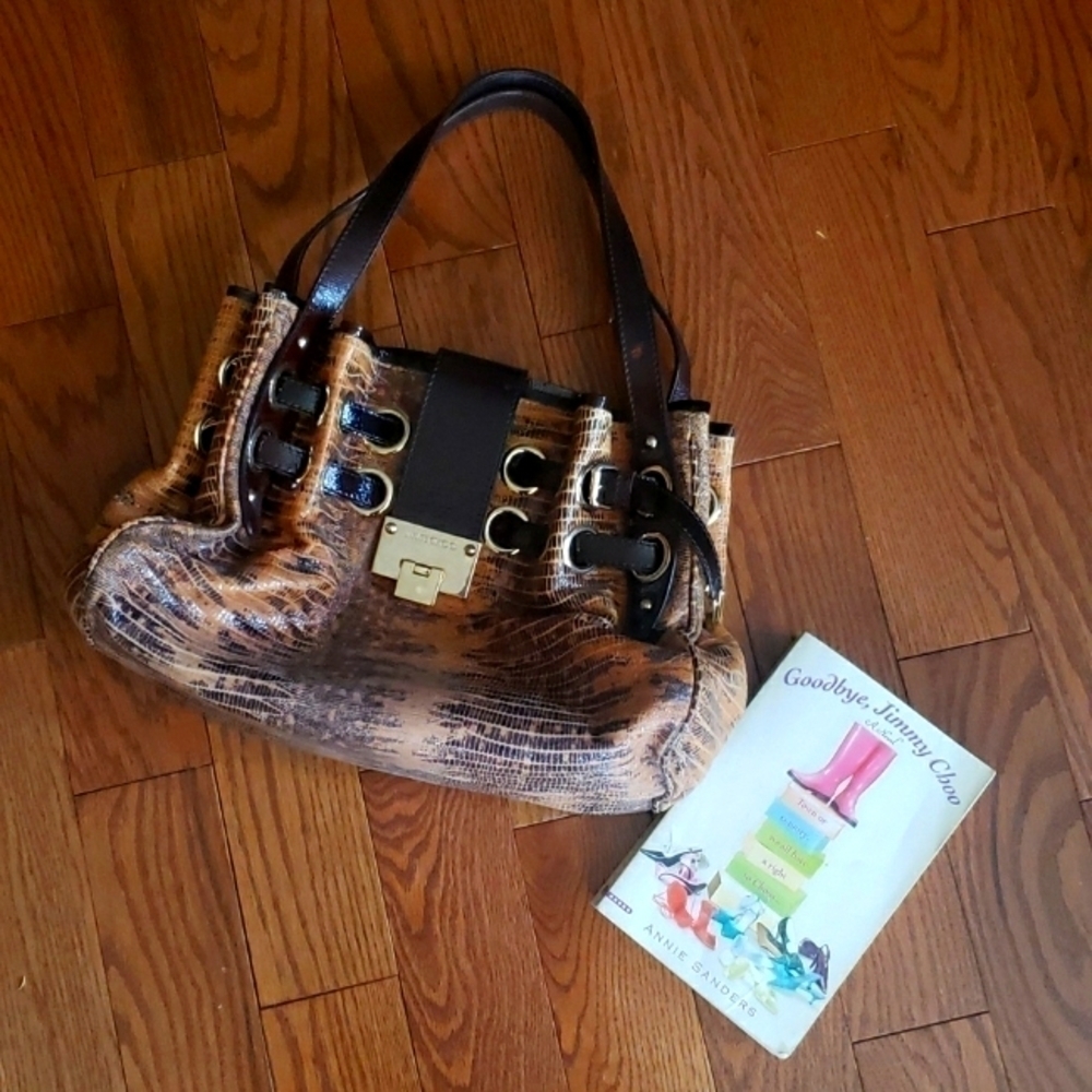 Jimmy Choo lizard embossed bag and a free book.